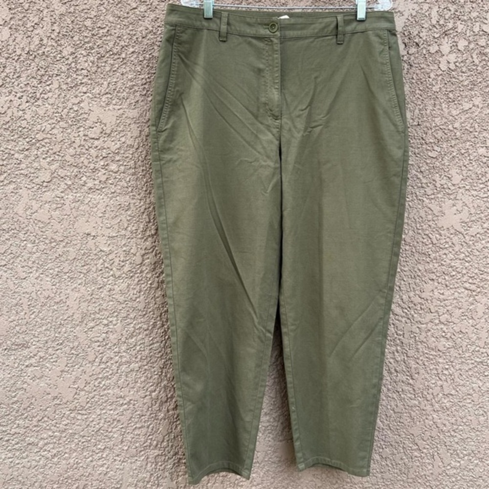 Eileen Fisher Organic Cotton Earthy Green Pants Womens Size 14 Minimalist Casual